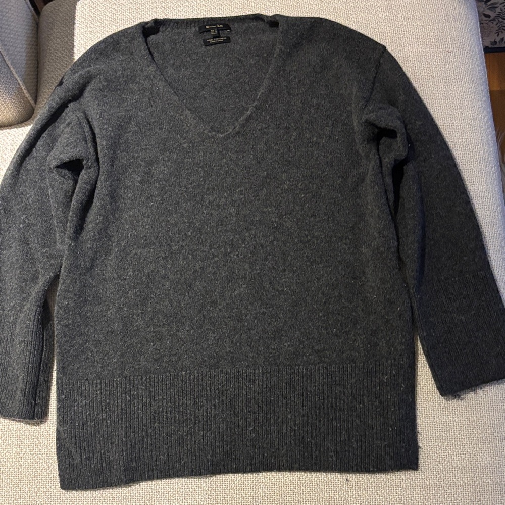 Massimo Dutti Charcoal V-Neck Sweater